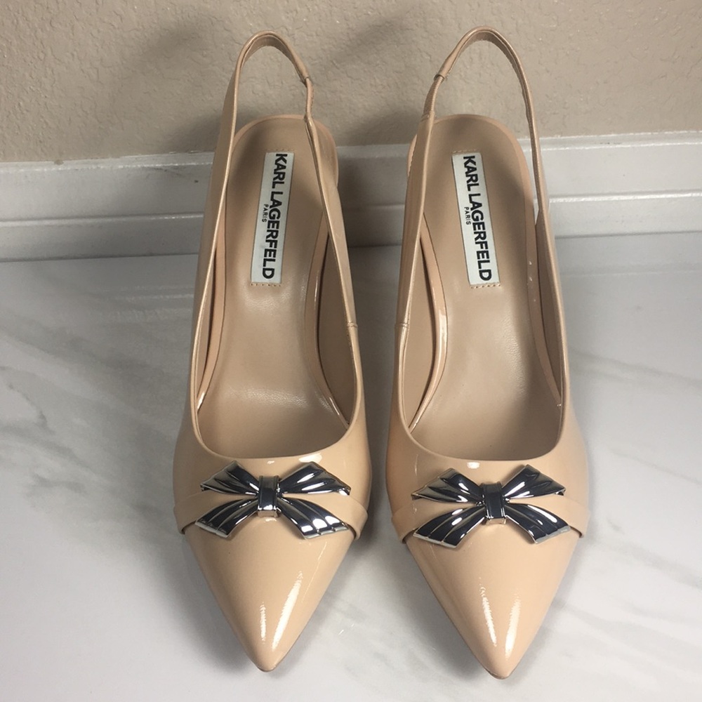 New Karl Lagerfeld Nude Roman Sling Back Pumps